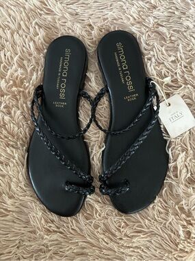 NWT SIMONA ROSSI BLACK BRAIDED LEATHER TOE SANDALS SZ 39
